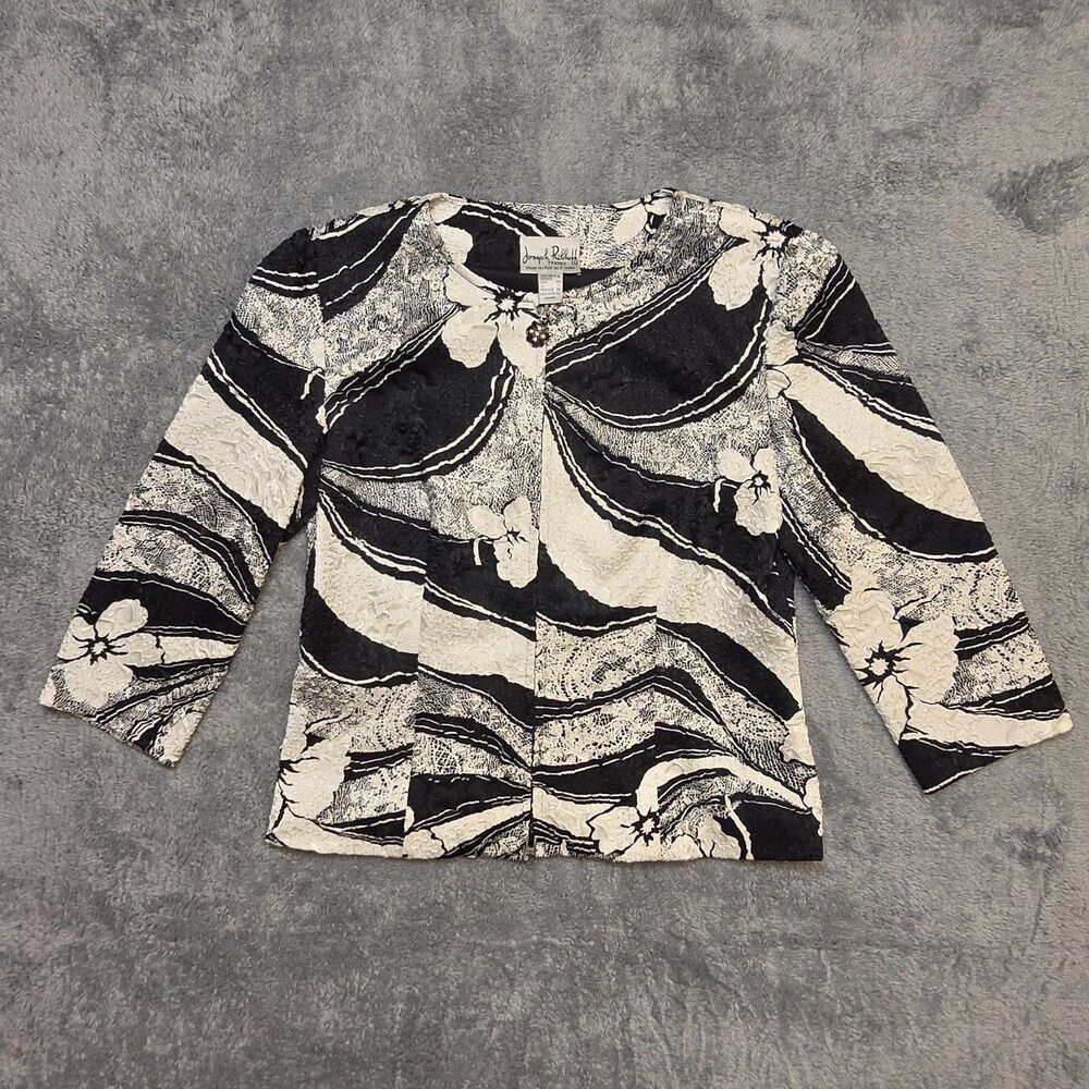 Joseph Ribkoff Trends Vintage Textured Floral Zip Jacket Size 6 Black White 4261